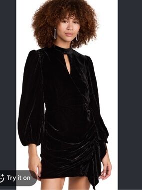 RHODE Black Velvet Zadie Mock-neck Side-ruffle Mini Dress Size 4